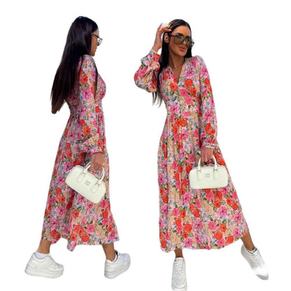 Robes maxi élégantes pour femmes avec motifs floraux et détails de boutons Chic und Stil