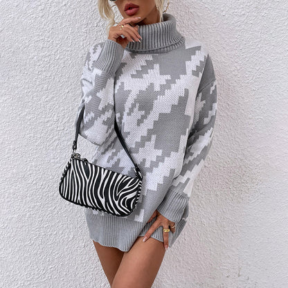 Pull oversize pour femmes avec col haut et motif moderne Chic und Stil