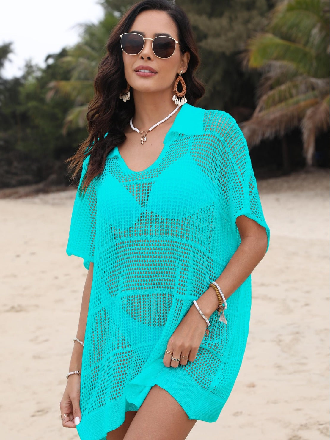 Ladies Lightweight Crochet Swimsuit Cover Top Tunic Chic and Style