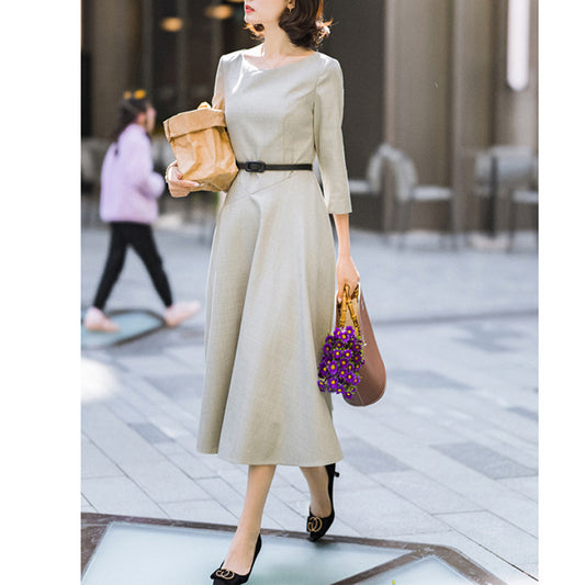Robe midi A-line pour femmes avec ceinture élégante Chic und Stil