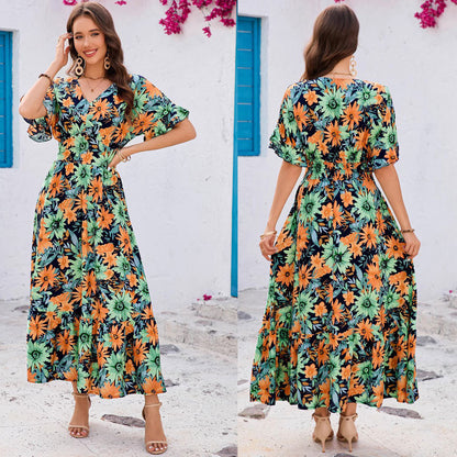 Robe maxi florale pour femmes avec des manches volantes Chic und Stil