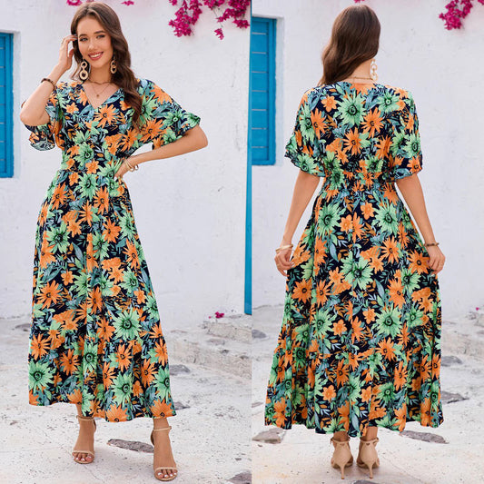 Robe maxi florale pour femmes avec des manches volantes Chic und Stil