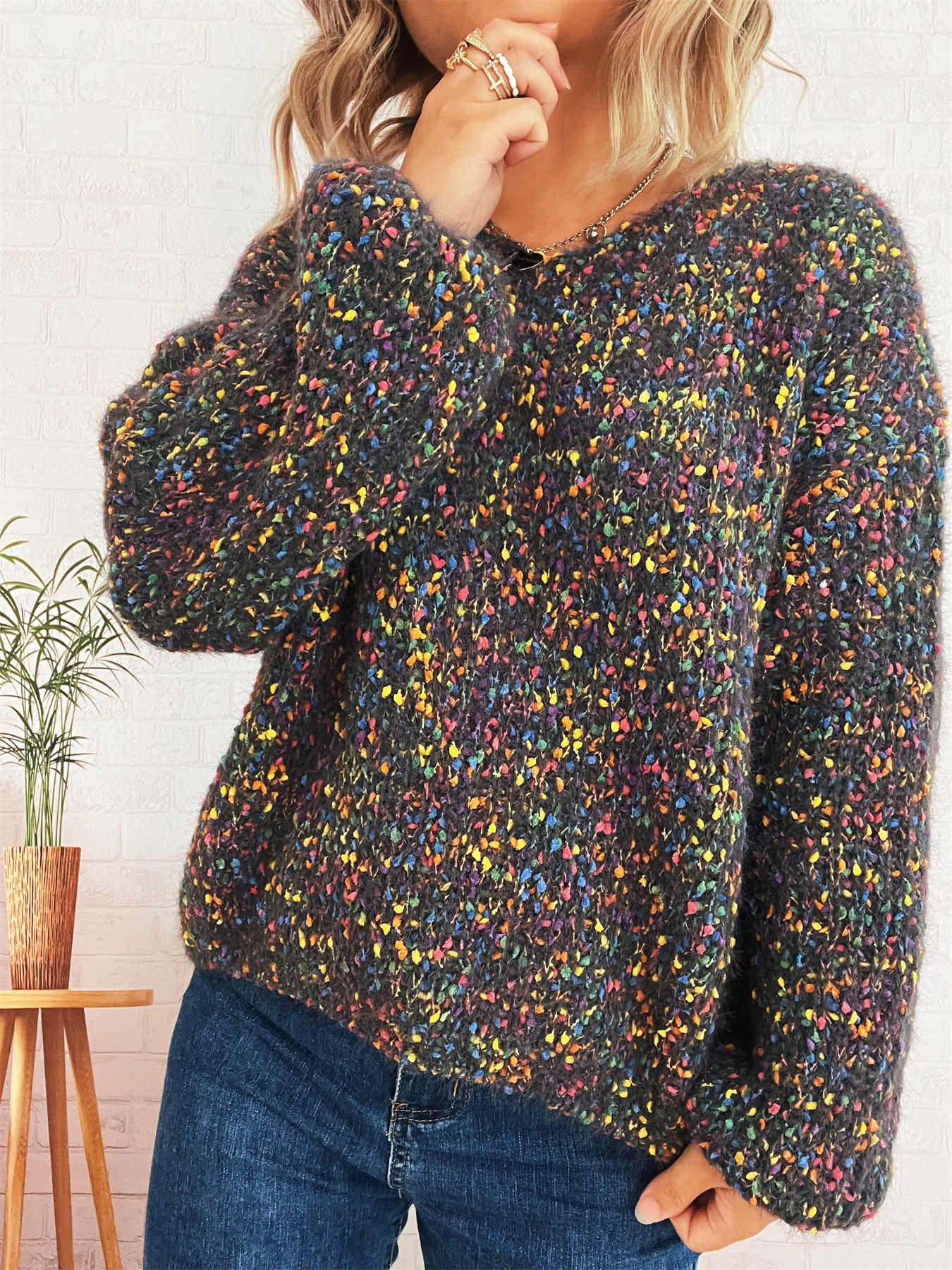 Femme pull en tricot confortable avec motif texturé coloré et manches larges Chic und Stil