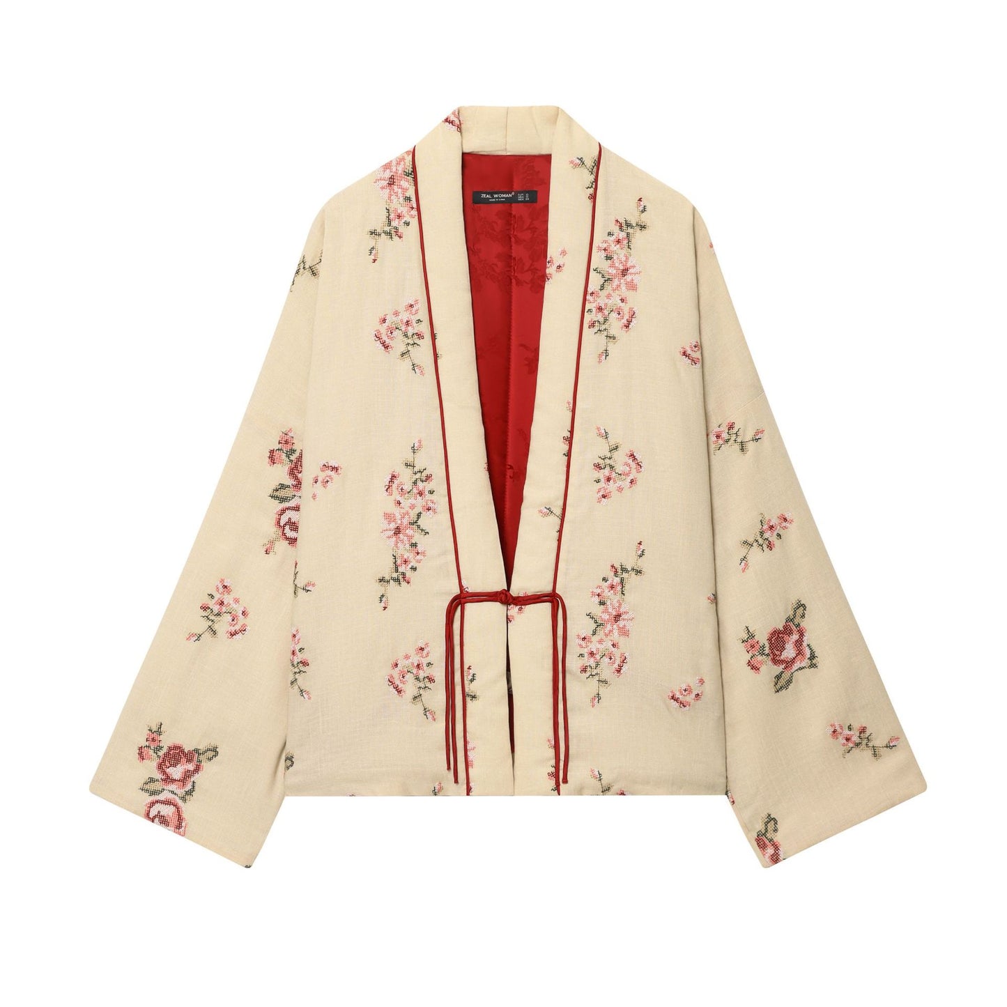 Dame Kimono avec broderie florale et ceinture élégante à la taille Chic und Stil