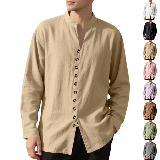 Chemise décontractée à manches longues pour hommes avec col Henley et boutons tendance Chic und Stil