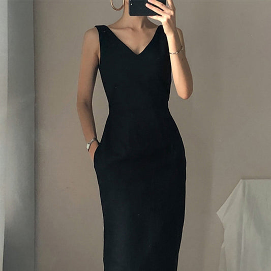 Robe midi élégante pour femme à décolleté en V avec poches Chic und Stil