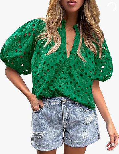 Blouse à manches bouffantes œillets pour femmes Chic und Stil