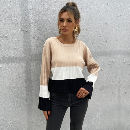 Pull en tricot à la mode pour femmes avec un design de blocs de couleurs harmonieux et des manches larges Chic und Stil