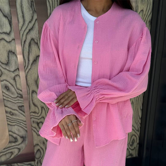 Chic und Stil Women's Casual Wide Leg Cotton Pants Set