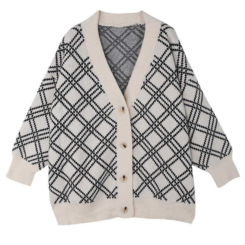 Dames cardigan confortable avec motif classique à carreaux et boutons en bois Chic und Stil