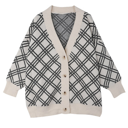Dames cardigan confortable avec motif classique à carreaux et boutons en bois Chic und Stil