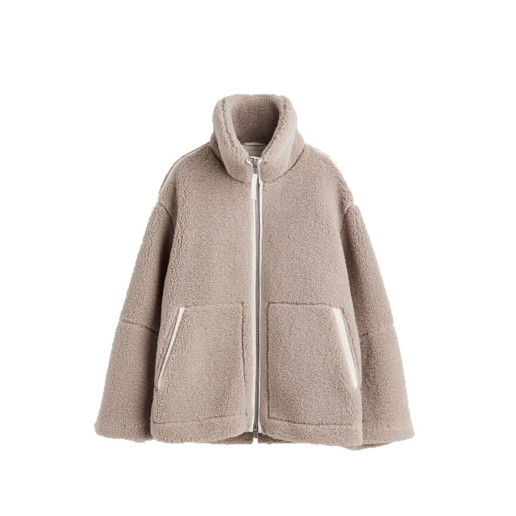 Women's comfortable plush jacket with high collar, chic and stylish