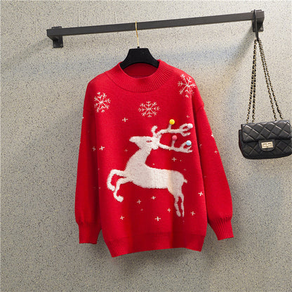 Pull féminin de Noël avec motif de renne festif et col rond confortable Chic und Stil