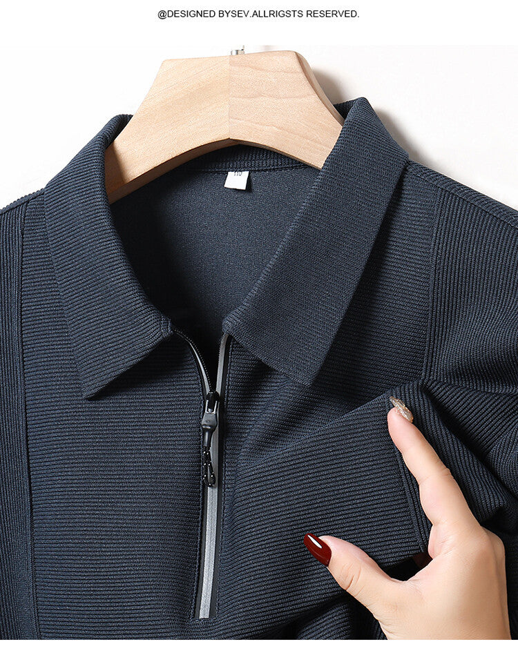 Casual long sleeve pullover for men with half zipper and textured pattern Chic und Stil