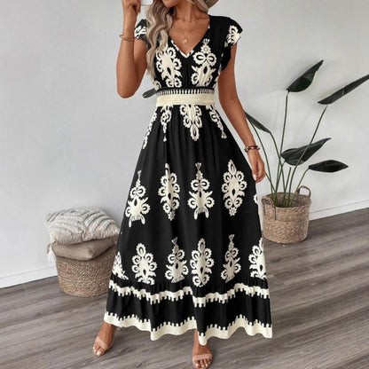 Robe maxi à décolleté en V brodée pour femmes Chic und Stil