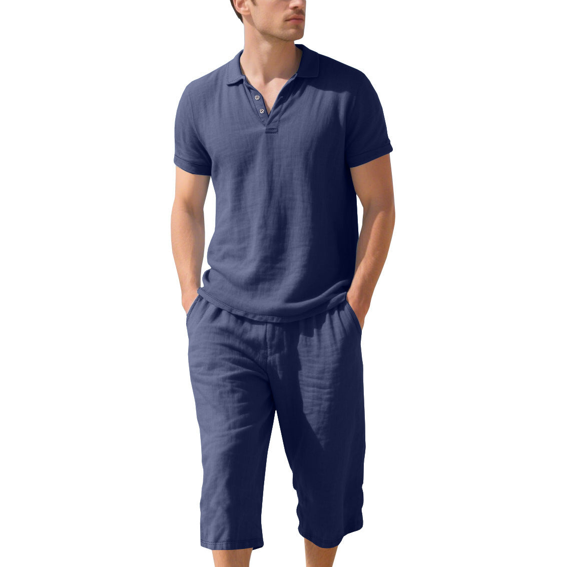 Polo shirt décontracté à manches courtes pour hommes avec shorts en lin élastiques Chic und Stil
