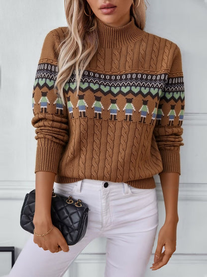 Pull en tricot pour femmes avec motif créatif et col haut Chic und Stil