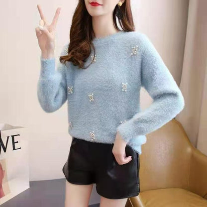 Femmes pull doux avec élégantes appliqués en perles Chic und Stil
