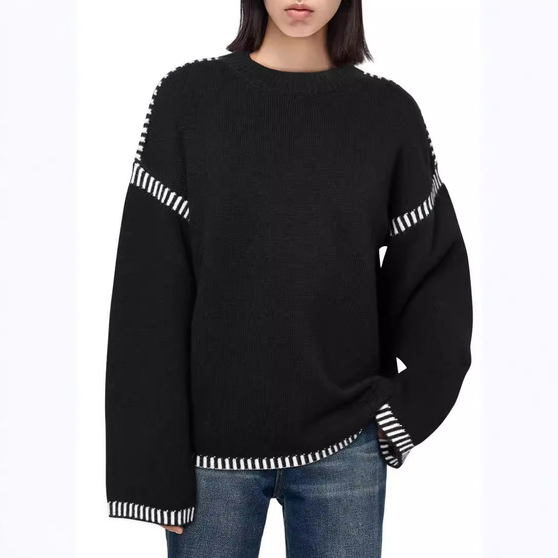 Pull-over tricot décontracté pour femmes avec des bords contrastés et une coupe décontractée Chic und Stil