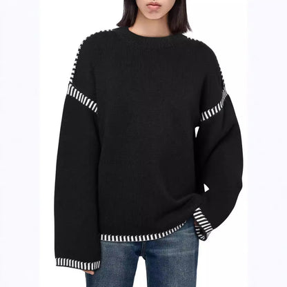 Pull-over tricot décontracté pour femmes avec des bords contrastés et une coupe décontractée Chic und Stil