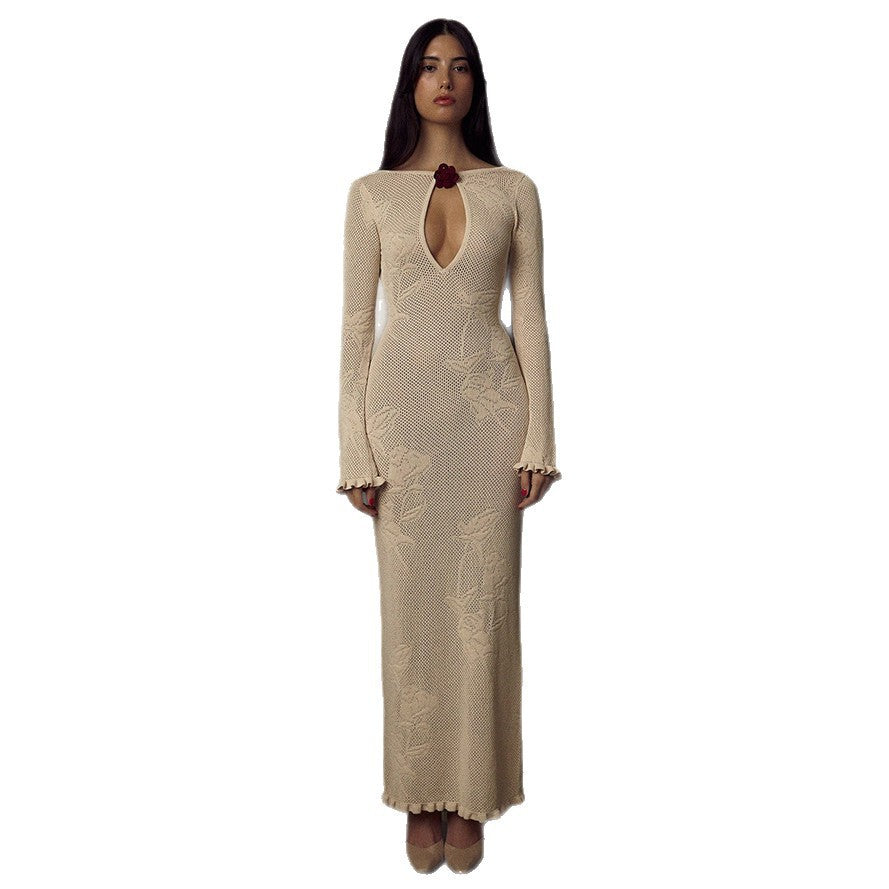 Robe maxi femme avec décolleté plongeant et motif de crochet raffiné Chic und Stil