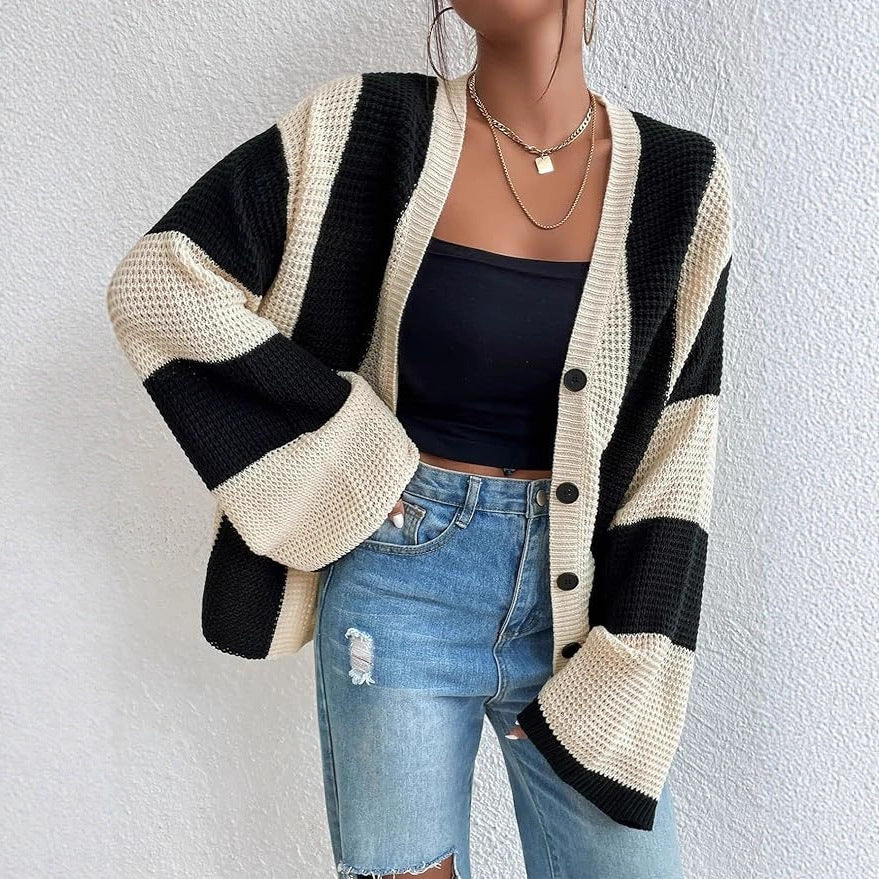 Dames cardigan stylé avec larges rayures bloc Chic und Stil
