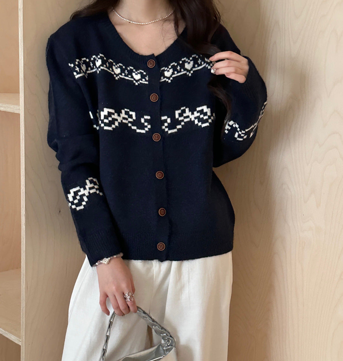 Dames Cardigan en tricot douillet avec motif unique Chic und Stil