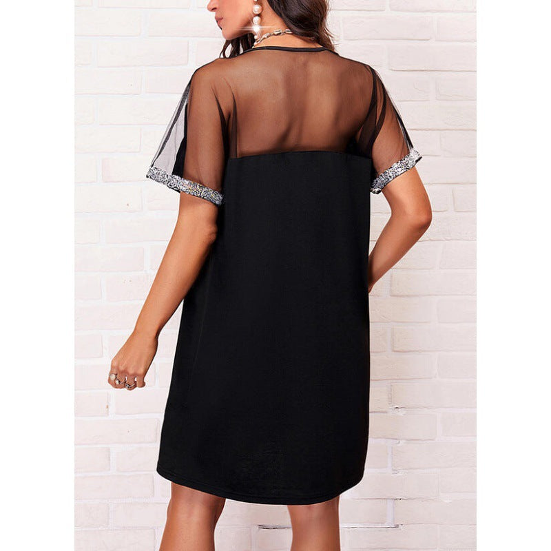 Dames Élégante tunique robe avec garniture en sequins Chic und Stil