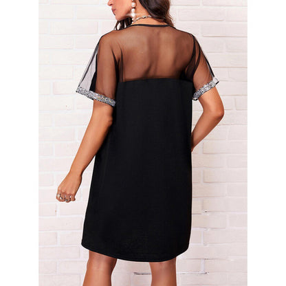 Dames Élégante tunique robe avec garniture en sequins Chic und Stil