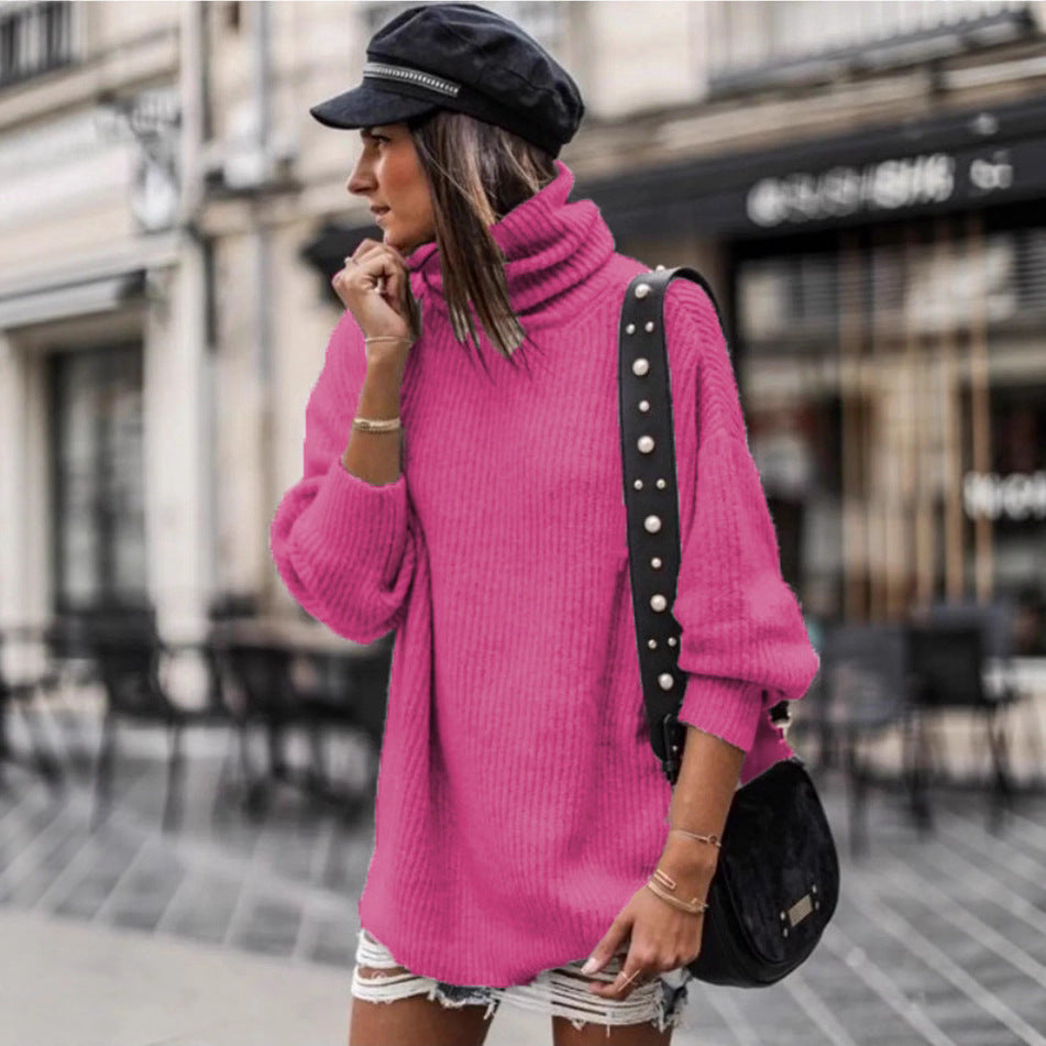 Pull en tricot surdimensionné pour femmes avec col haut et détails à la mode Chic und Stil