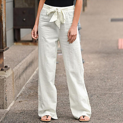 Linen pants for women with elastic waistband and tie belt Chic und Stil