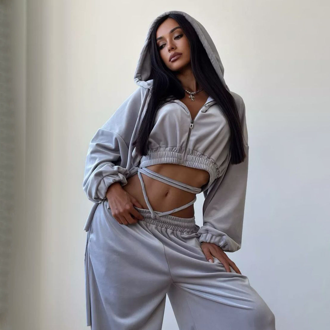 Casual tracksuit for women with hooded top and wide-leg pants Chic and Style