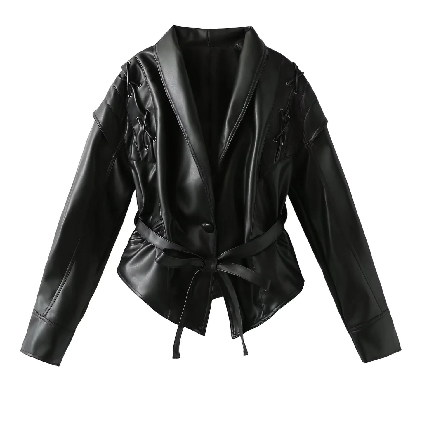 Blazer en simili cuir pour femmes au design moderne avec ceinture pratique Chic und Stil