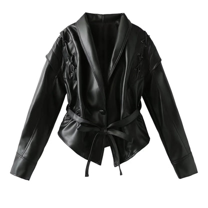 Blazer en simili cuir pour femmes au design moderne avec ceinture pratique Chic und Stil