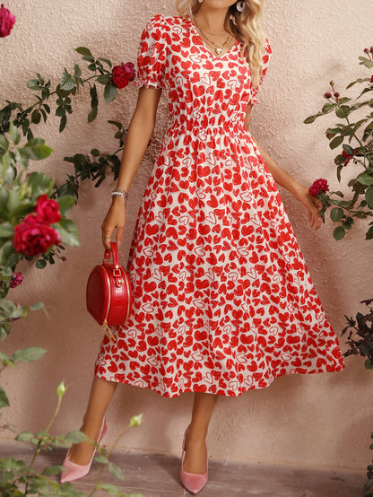 Robe mi-longue pour femmes avec motif en cœur et taille élastique Chic und Stil