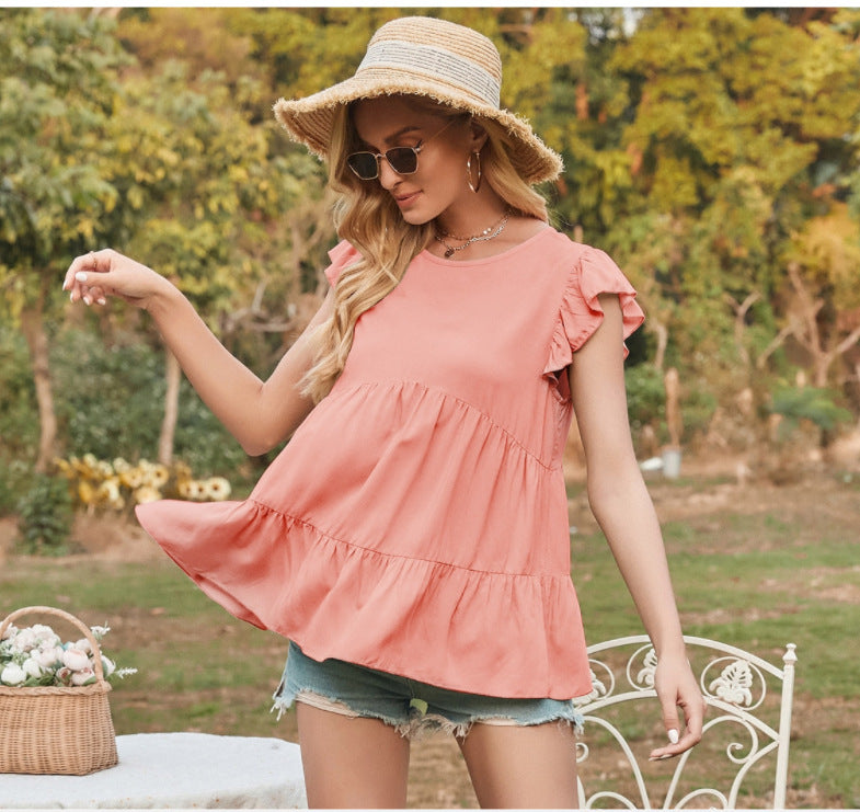 Fluid t-shirt for women with ruffle details and flared hem Chic and Style