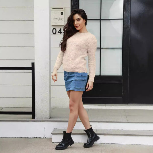 Dames Pull en maille confortable avec coupe décontractée et texture fine Chic und Stil