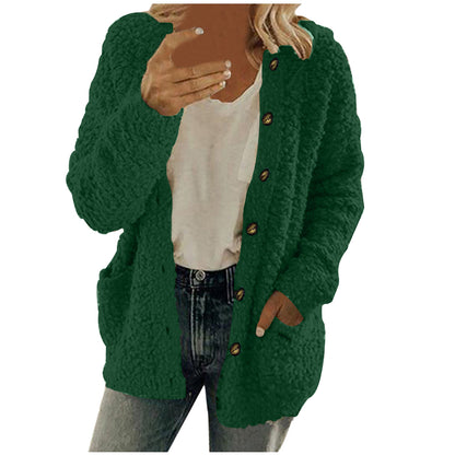 Dames Douillette Veste en Fleece en Peluche avec Poches Pratiques Chic und Stil