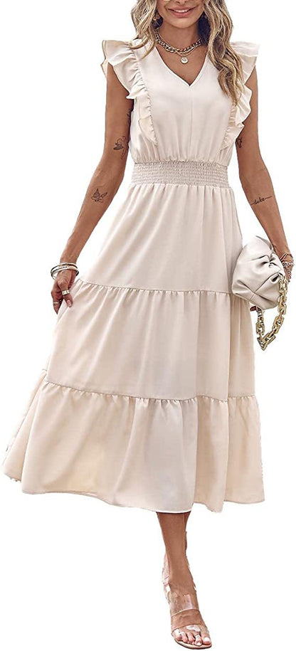 Robe maxi pour femmes avec détails en volants et taille élastique Chic und Stil