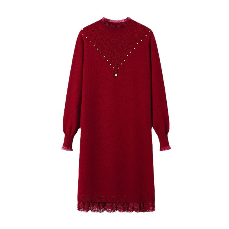 Robe en tricot pour dames avec col montant et finition en dentelle Chic und Stil