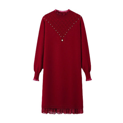 Robe en tricot pour dames avec col montant et finition en dentelle Chic und Stil