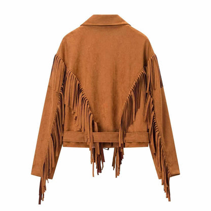 Damen Wildlederjacke mit Fransen und modischem Schnitt Chic und Stil