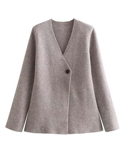 Dames élégante cardigan en tricot avec coupe asymétrique et détail de bouton Chic und Stil