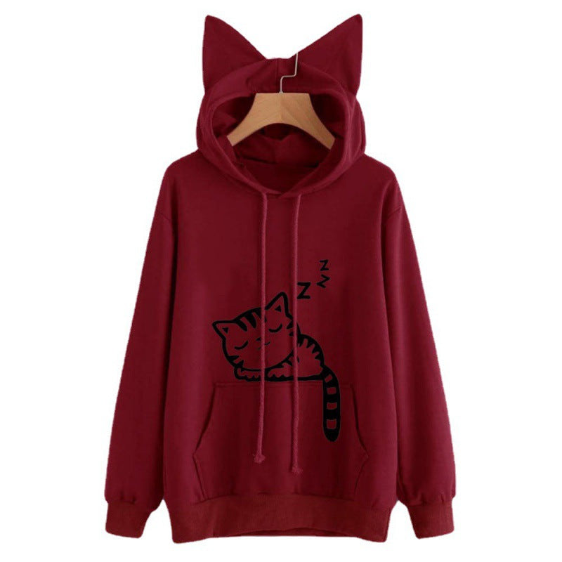 Pull à capuche pour femmes avec oreilles de chat et impression mignonne Chic und Stil