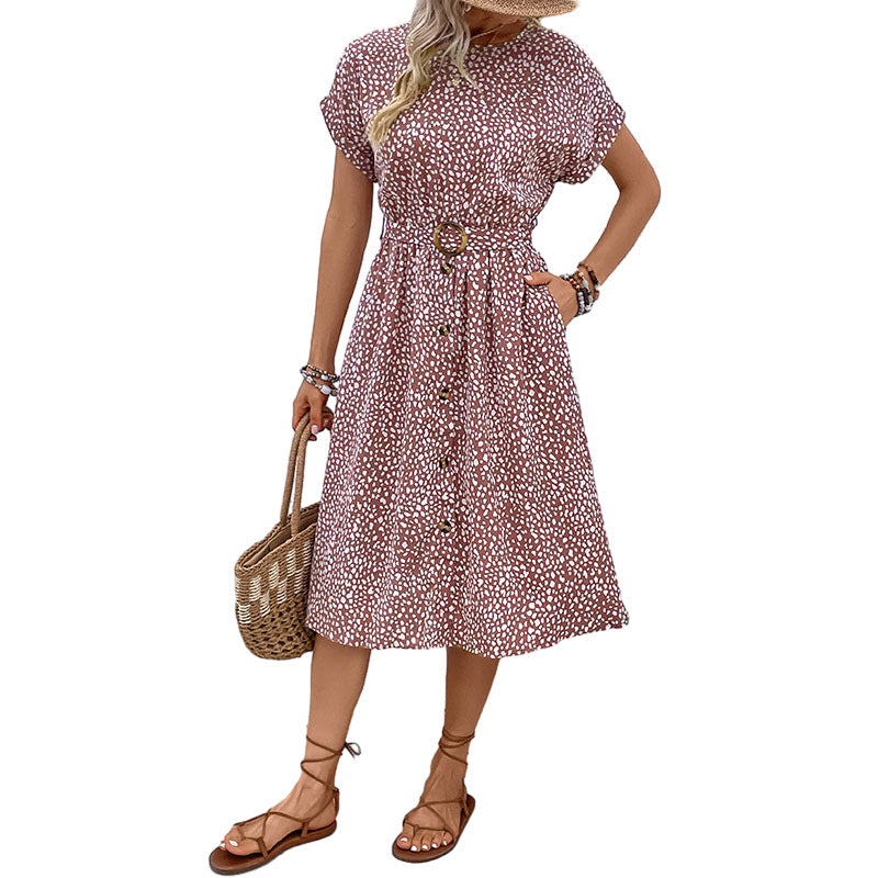Robe midi à boutons cintrée pour femmes avec des pois élégants Chic und Stil