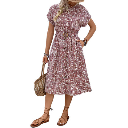 Robe midi à boutons cintrée pour femmes avec des pois élégants Chic und Stil