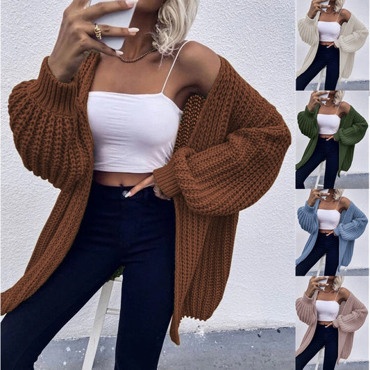 Cardigan en tricot épais pour femmes avec des manches volumineuses et une ouverture à l'avant Chic und Stil