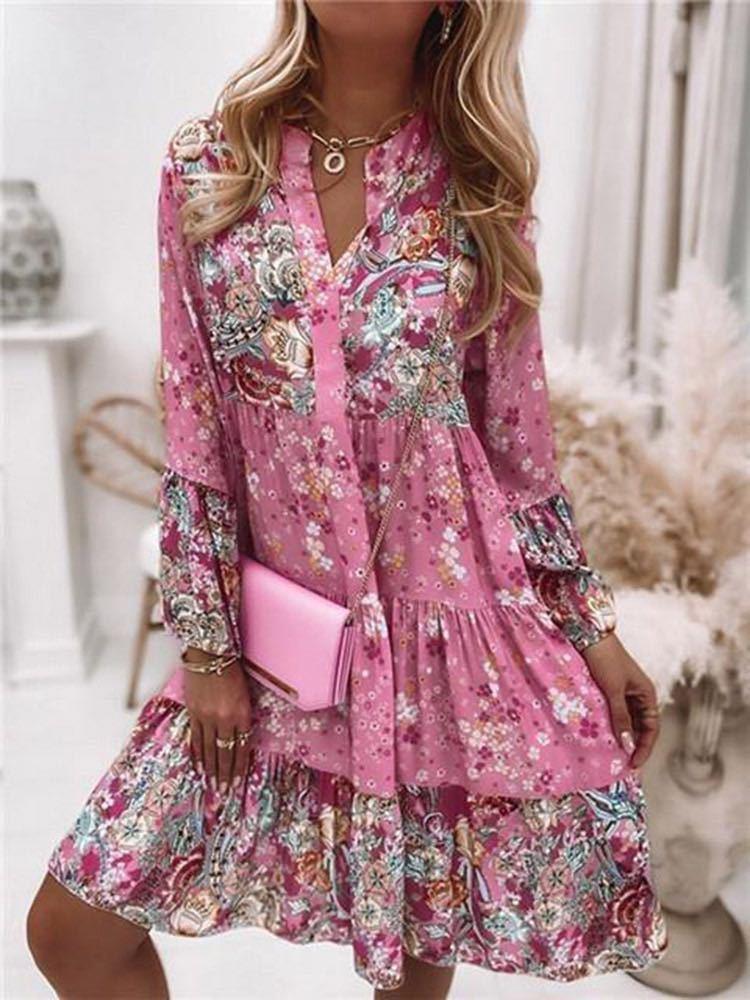 Robe blouson élégante pour dames avec design floral et volants Chic und Stil