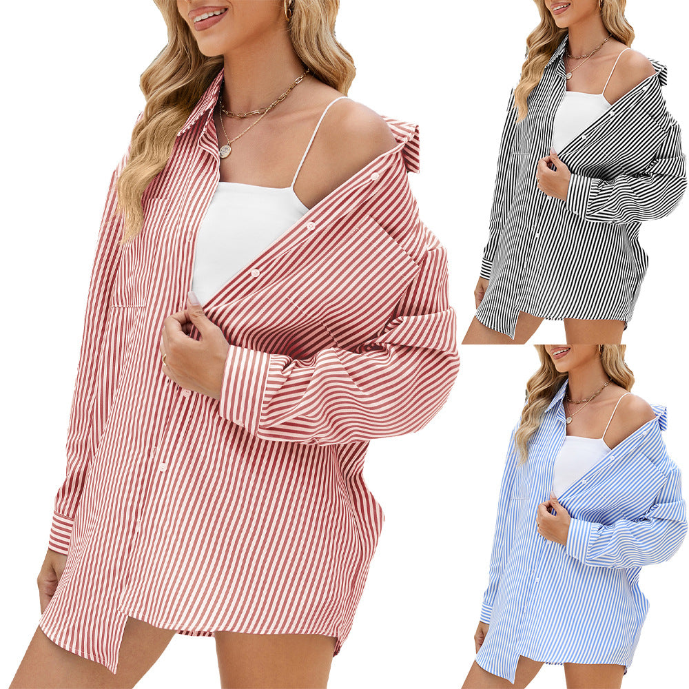 Chemise oversize décontractée pour femmes avec un subtil motif à rayures et des détails de boutons Chic und Stil