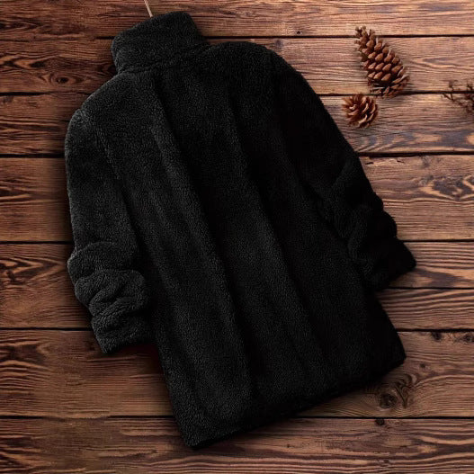 Ladies Soft Teddy Jacket with High Collar and Side Pockets Chic and Style